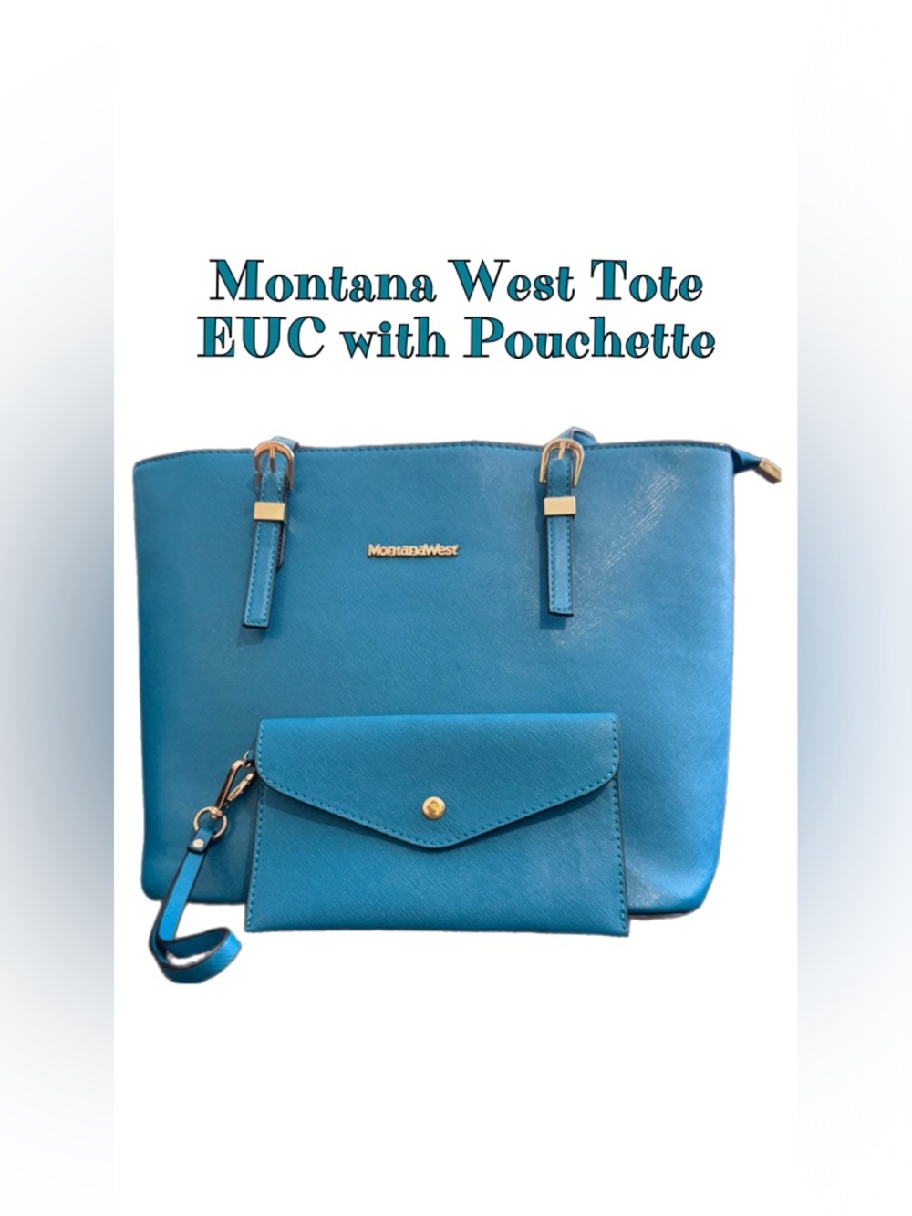 Montana West Teal Blue Tote with Matching Pouchette